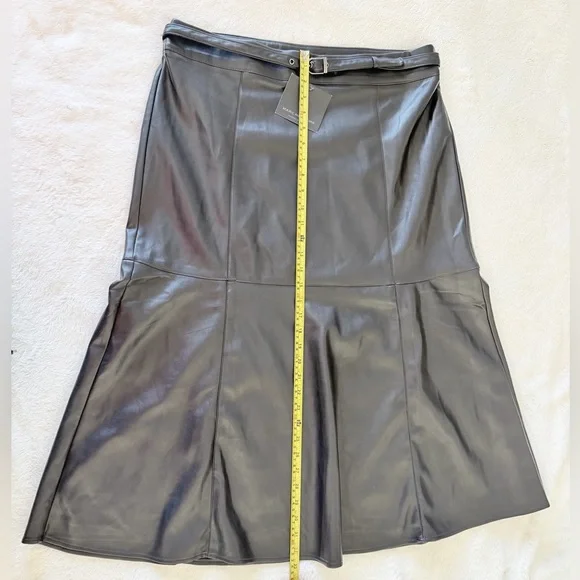 Marc New York Black Faux Leather Belted Flare Skirt - Size Large - Picture 9 of 12